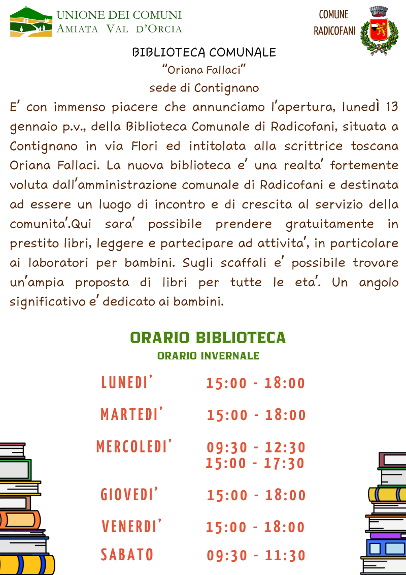 Apertura Biblioteca Comunale di Radicofani, sede Contignano