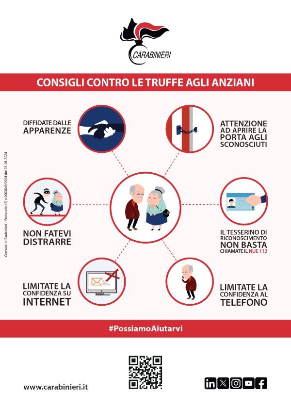 Locandina carabinieri consigli contro le truffe agli anziani 